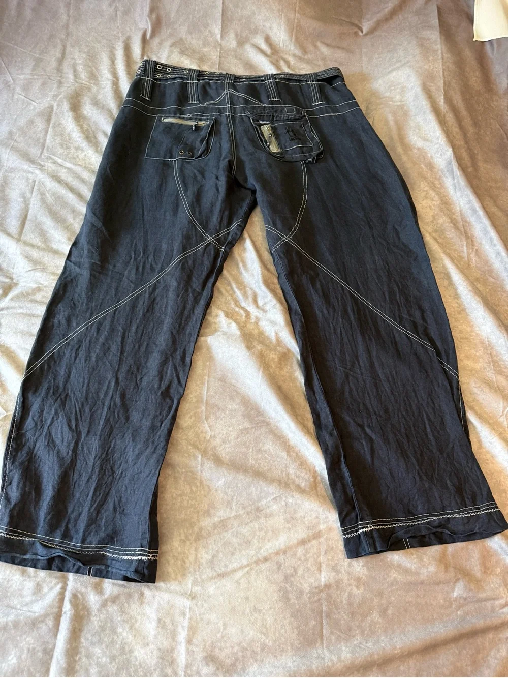 Johnny Was Pete & Greta Cargo Pants with Contrast Stitching 100% linen - Picture 5 of 9